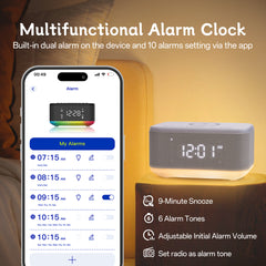 Bluetooth Alarm Clock Radio Bedroom Digital Dual Alarm Clock Bedroom Night Light Speaker App/Button Control FM Charge Snooze Adjustable Volume Dim 12/24H