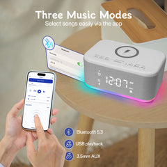 Bluetooth Alarm Clock Radio Bedroom Digital Dual Alarm Clock Bedroom Night Light Speaker App/Button Control FM Charge Snooze Adjustable Volume Dim 12/24H