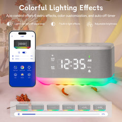 Bluetooth Alarm Clock Radio Bedroom Digital Dual Alarm Clock Bedroom Night Light Speaker App/Button Control FM Charge Snooze Adjustable Volume Dim 12/24H