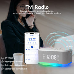 Bluetooth Alarm Clock Radio Bedroom Digital Dual Alarm Clock Bedroom Night Light Speaker App/Button Control FM Charge Snooze Adjustable Volume Dim 12/24H