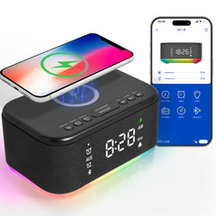 Bluetooth Alarm Clock Radio Bedroom Digital Dual Alarm Clock Bedroom Night Light Speaker App/Button Control FM Charge Snooze Adjustable Volume Dim 12/24H