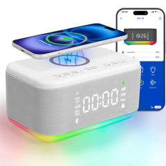 Bluetooth Alarm Clock Radio Bedroom Digital Dual Alarm Clock Bedroom Night Light Speaker App/Button Control FM Charge Snooze Adjustable Volume Dim 12/24H