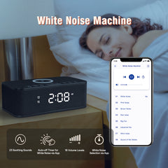 Dual Alarm Clock Radio Up to 10 Bedroom Digital White Noise 23 Soothing Sounds App/Button Control Snooze 12/24H FM Bluetooth Speaker Alarm Clock Wireless Charging