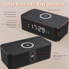 Dual Alarm Clock Radio Up to 10 Bedroom Digital White Noise 23 Soothing Sounds App/Button Control Snooze 12/24H FM Bluetooth Speaker Alarm Clock Wireless Charging