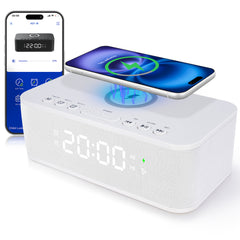 Dual Alarm Clock Radio Up to 10 Bedroom Digital White Noise 23 Soothing Sounds App/Button Control Snooze 12/24H FM Bluetooth Speaker Alarm Clock Wireless Charging