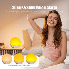 Bluetooth Speaker Alarms Clock Sound Machine Bedrooms Loud 23 White Noise Dual Alarms Snooze 12/24H Night Lights Timer USB Charging Dimmer Sleeping Sunrise Digital Alarm Clocks