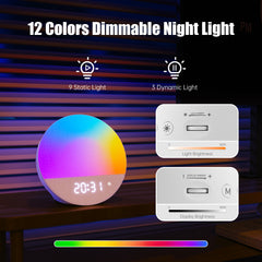 Bluetooth Speaker Alarms Clock Sound Machine Bedrooms Loud 23 White Noise Dual Alarms Snooze 12/24H Night Lights Timer USB Charging Dimmer Sleeping Sunrise Digital Alarm Clocks