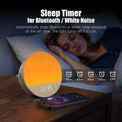 Bluetooth Speaker Alarms Clock Sound Machine Bedrooms Loud 23 White Noise Dual Alarms Snooze 12/24H Night Lights Timer USB Charging Dimmer Sleeping Sunrise Digital Alarm Clocks