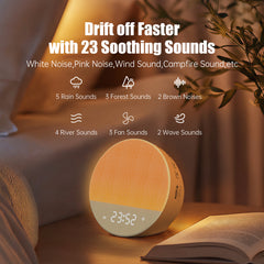 Bluetooth Speaker Alarms Clock Sound Machine Bedrooms Loud 23 White Noise Dual Alarms Snooze 12/24H Night Lights Timer USB Charging Dimmer Sleeping Sunrise Digital Alarm Clocks