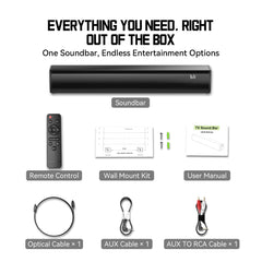 Fansbe M716-LH 2.0CH Soundbar With Optical USB AUX/AUX to RCA Bluetooth,for 24"–32" TV (No HDMI)