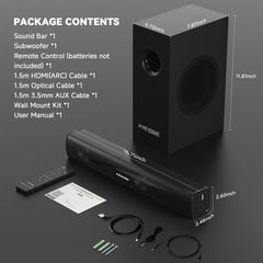 Home Theater Sound Bar Subwoofer Bluetooth Surround TV Speakers Hdmi(ARC) Optical Coaxial AUX USB Wall Mount 2.1ch Home Audio Sound System TV PC Soundbars