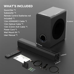 50W 2.1CH TV Surrounds Sound Bar With Subwoofer Home Theater Surround Bluetooth Surround Speakers HDMI AUX OPT Home Audio Surrounds Sounds System Soundbar TV PC Game Music/Movie/News